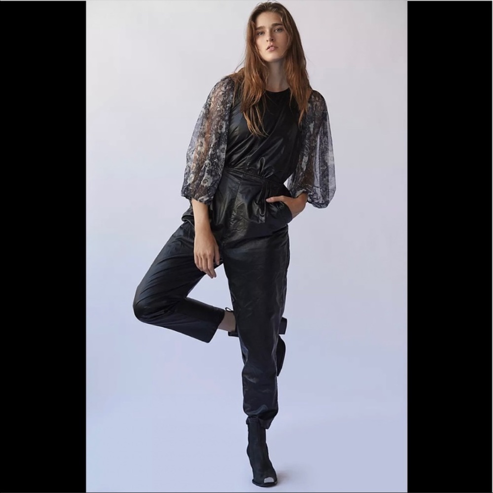 Free People Jumpsuit Black Faux Leather. Size M